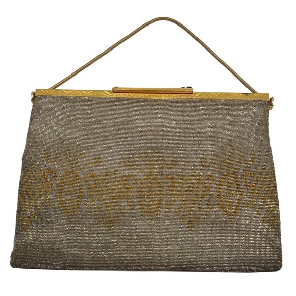 Vintage Handmade in France Evening Purse Clutch Bag Gold Mesh Beaded MOP Clasp - Picture 4 of 11